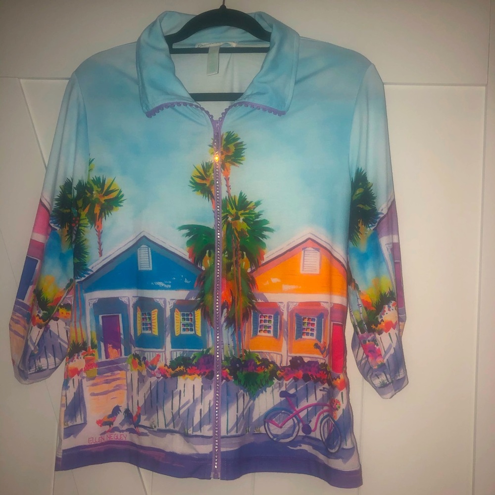 Sz SP Ellen Negley Art front zip jacket Key West